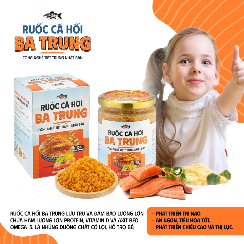 Ruốc cá hồi tiệt trùng Ba Trung thơm ngon bổ dưỡng cho bé Hũ 125g không gia vị không chất bảo quản