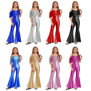Yhong Trẻ Em Bé Gái Thời Trang Spaghetti Dây Đeo Không Tay Lấp Lánh Kim Sa Lấp Lánh Tua Rua Shinny Cao Cấp loe Áo liền quần Cuộc Thi Làm Đẹp Trang Phục Cho Tiệc Câu Lạc Bộ Cuộc Thi