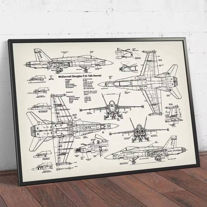 Scandinavia Đơn Giản Nghệ Thuật Treo Tường Máy Bay F18 F22 HD Canvas Poster Tranh In Hình Máy Bay Chiến Đấu Phản Lực Blueprint Phi Công Quà Tặng Phòng Trang Trí Nhà
