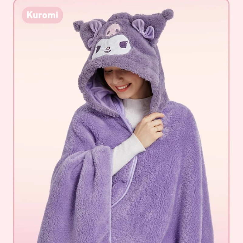chăn quấn có mũ trùm đầu，sanrio/kuromi/melody/cinnamoroll, tấm chăn ngủ trưa kèm mũ, tấm chăn xỏ vai