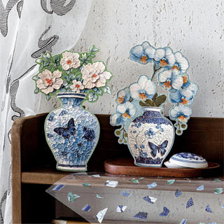 ENWEI 3 Chiếc [Dòng Giấc Mơ Sứ Hoa] Miếng Dán Phong Cảnh Cực Lớn 3D Chống Thấm Nước Sứ Xanh Lan Celadon Cổ Điển Để Viết Nhật Ký Trang Trí Người Lập Kế Hoạch