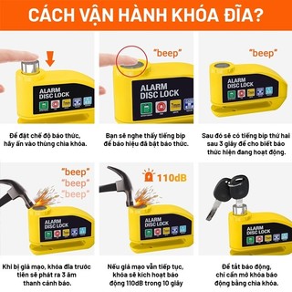 COD Khóa đĩa xe máy xe máy Khóa xe thích hợp cho khóa phanh đĩa xe máy, xe đạp, có thể báo động khoá chống trộm xe