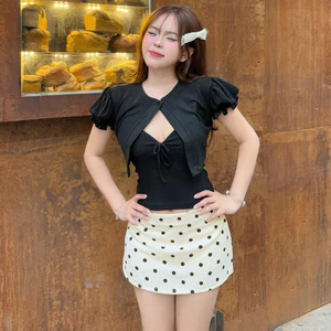 Chân Váy Chấm Bi Cạp Trễ Kiểu Dáng Ôm Có Lót Quần Phong Cách Y2K C070