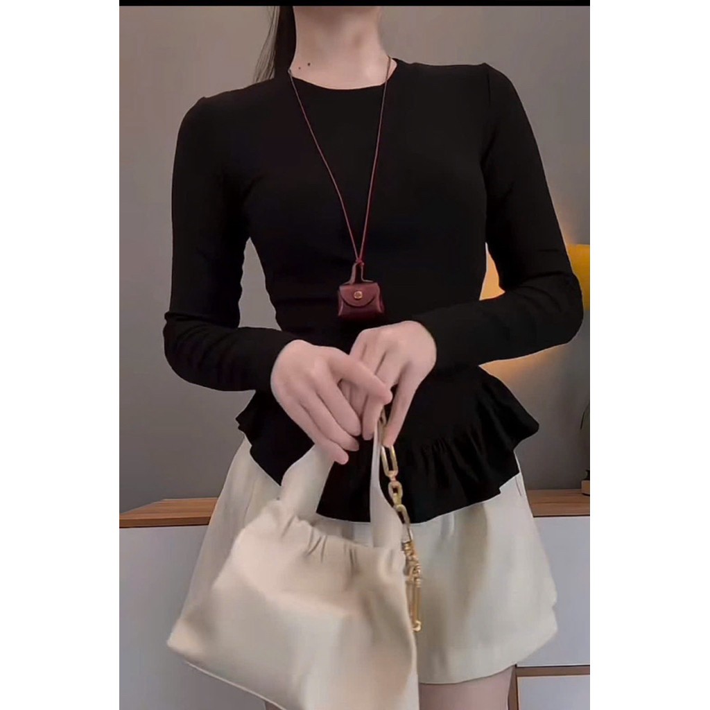Áo thun nữ dài tay gấu bèo cotton mịn top thời trang nữ
