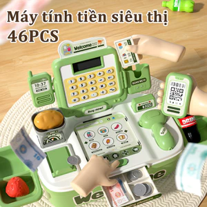Máy Tính Tiền Cho Bé đồ Chơi, bộ đồ chơi siêu thị thu ngân 2 trong 1 dành cho trẻ em,Bộ 46 Món, quà sinh nhật cho trẻ em