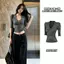 Áo thun nữ cổ chữ V sọc đen màu xám đen dành cho nữ mùa hè Phong cách mới Slim-fit Slimmer Look Nar