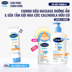 Combo Sữa tắm gội dưỡng ẩm dịu lành hoa cúc Calendula hữu cơ 400ML & Dầu massage dưỡng ẩm Calendula Baby Oil 200ML