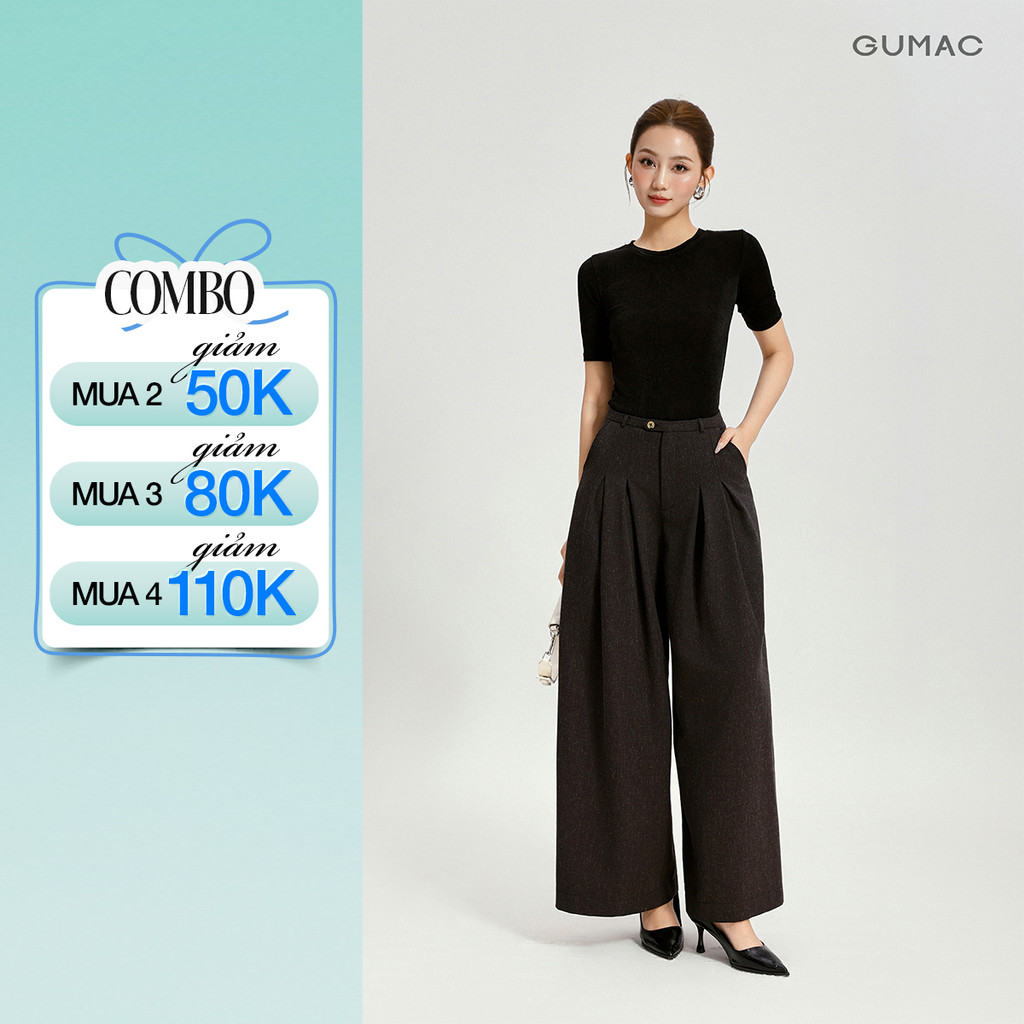 Quần Công Sở GUMAC Form Suông Rộng Túi Xéo Tiện Lợi Phong Cách Thanh Lịch QG04072