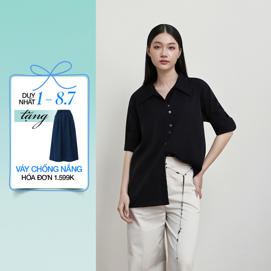 [ALEEVA x GUMAC] Áo sơ mi đính nút kiểu tay dài - EAG01052 (Loop button relax shirt)