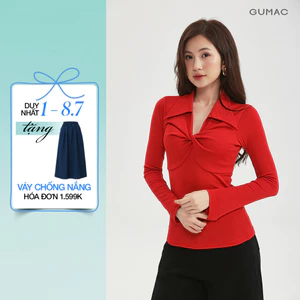 Áo polo GUMAC kiểu form slim tay dài xoắn ngực áo có đánh eo lai ngang APF12053
