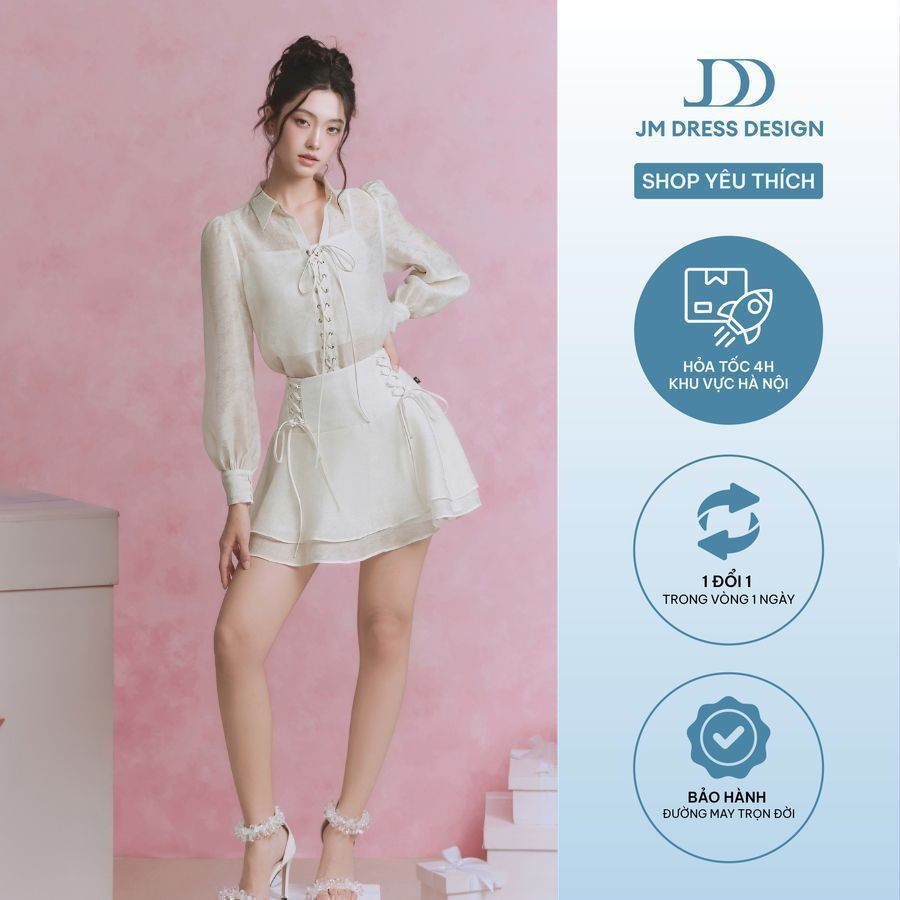 Set đồ Áo sơ mi đan dây thân trước 2S09.2502OG, Chân váy đổ 2 tầng đan dây 4S04.2502OG thiết kế bởi JM Dress Design