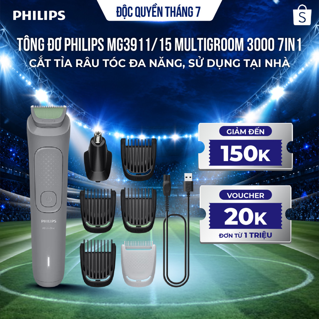 Tông đơ Philips MG3911/15 Multigroom 3000 7in1 cắt tỉa râu tóc đa năng, sử dụng tại nhà