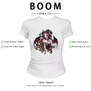 BOOM Áo Baby Tee Nữ Cotton Ôm Body-Áo Thun Ngắn Tay Y2K In Hình PhongCách Mùa Hè, Cổ Tròn Hàng Đầucách hàn quốc phong694