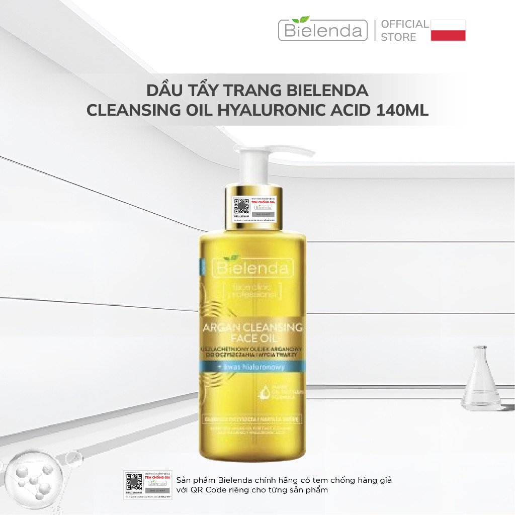 Dầu tẩy trang Bielenda Cleansing Oil Hyaluronic acid làm sạch sâu, dưỡng ẩm cho da thường, da khô 140ml