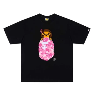 Chất lượng cao 001618Phong Cách Hoạt Hình Khỉ Ngụy Trang In Hình Áo Thun Nữ Tay Ngắn Phong Cách Unisex
