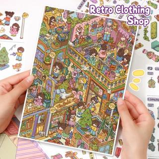ENWEI 5 Chiếc [Happy Food Street Series] Nhãn Dán Phong Cảnh Vintage Quần Áo Shop Cô Gái Quá Khổ Tạp Chí Văn Phòng Phẩm Trang Trí