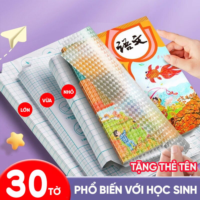 Combo 30 tờ decal bọc sách vở trong suốt chống bẩn tự dính nhiều size cho học sinh cấp 1 cấp 2