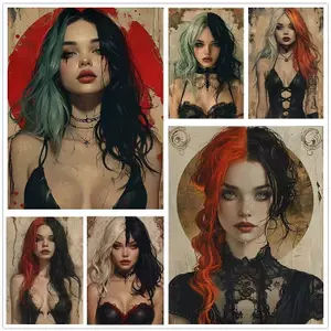 Retro Gothic Cô Gái Thời Trang Graffiti Phong Cách Poster Không Khung Tranh Canvas Trang Trí Tường