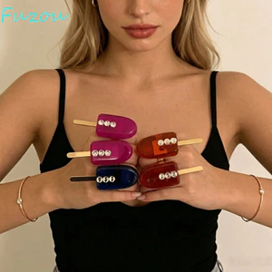 Nhẫn đeo tay FUZOU Ice Sucker, Nhẫn mở phóng đại Ice Lolly, Trang sức hợp kim Chunky sáng tạo Nhẫn đính đá cặp đôi