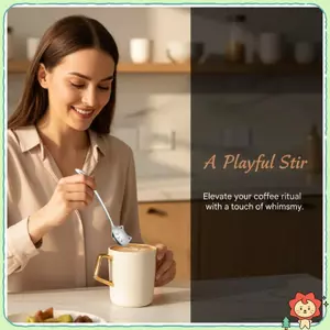 Thìa mèo dễ thương bằng thép không gỉ Thiết kế hoạt hình cấp thực phẩm để khuấy trà cà phê Món tráng miệng Sử dụng hàng ngày