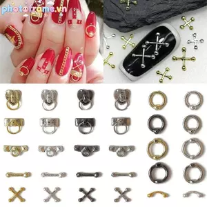 Khung Ảnh 100 Cái 3D Punk Bạc / Trắng / Bla / Vàng Bộ Phận Kim Loại Làm Móng Tay Accessoire Trang Trí Móng Tay Hợp Kim Retro Vòng Tròn Móng Tay Nghệ Thuật Quyến Rũ VN