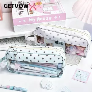 Túi đựng bút GETVOW, Bút chì vải họa tiết ngôi sao, Di động công suất lớn Dây kéo Văn phòng phẩm Tổ chức Đồ dùng văn phòng trường học