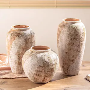 Bình gốm Wabi-Sabi phong cách Trung Quốc mới, Nồi đất sét thô cũ đau khổ, lối vào và trang trí tủ TV