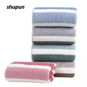 Khăn bông SHUPUN, Khăn mặt mềm thấm hút nhanh bằng nhung san hô, Khăn tay dày màu trơn họa tiết sọc