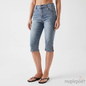 MAPLEPOET-Quần Capri Denim dành cho nữ có khe bên viền thấp tầng Slim Fit Crop Jeans cho hàng ngày