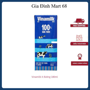Thùng 48 hộp sữa tiệt trùng VINAMILK 100% Sữa Tươi ÍT ĐƯỜNG 180ml