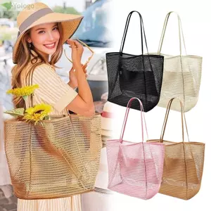Túi Tote lưới YOLOGO, Túi xách đi biển Nylon màu hồng Kaki màu đen, Túi đeo vai dung tích lớn nhẹ di động cho mùa hè