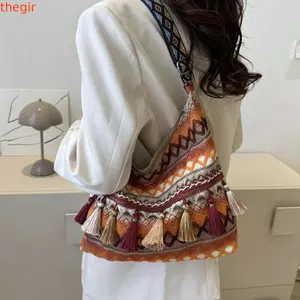 THEGIRL8B Túi Đeo Vai Viền, Túi Dệt Túi Messenger Phong Cách Dân Tộc Túi Đeo Ngang, Túi Xách Di Động Dung Tích Lớn Hình Học Bohemian Túi Tote Ngoài Trời
