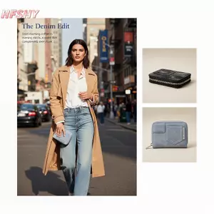 HFSHY Hàn Quốc Denim Họa Tiết PU Ví Ngắn Nhiều Khe Cắm Thẻ Thiết Kế Zip Quà Tặng Thời Trang Cho Bé Gái VN