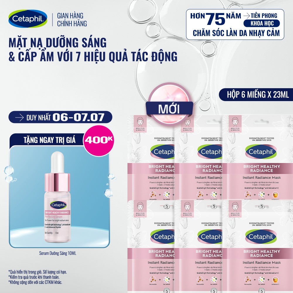 [CETAPHIL x HANNAH] Hộp 6 miếng mặt nạ dưỡng sáng và cấp ẩm Cetaphil Bright Healthy Radiance Instant Mask 6x23ml
