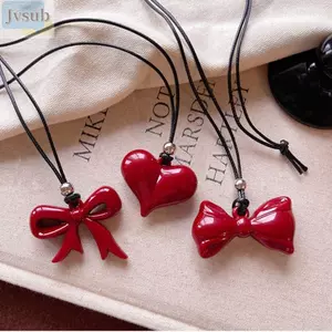 Vòng Cổ JVSUB, Vòng Cổ Tình Yêu Trang Sức Quà Tặng Cá Tính, Mặt Dây Chuyền Trái Tim Thời Trang Sáng Tạo Giáng Sinh Nơ Đỏ Dây Chuyền Áo Len Cho Nữ Bé Gái