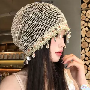 BRABRAA Lưới Beanie Cho Nữ, Mũ Móc Đính Hạt Đa Năng Thoáng Khí, Thời Trang Rỗng Ra Nhẹ Mềm Slouchy Cap Phụ Kiện Thời Trang