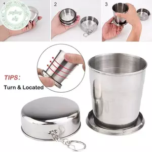 Cốc gấp bằng thép không gỉ PUSKY 250ml Du lịch ngoài trời Cắm trại Cốc nước có thể gập lại di động có móc khóa Cốc trà có thể thu vào VN