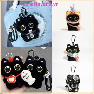 HOMEHAVEN Mèo Đen Sang Trọng Búp Bê Móc Khóa, Túi Đeo Vai Camera Túi Búp Bê Mặt Dây Chuyền, Khăn Chìa Khóa Ô Tô Quà Tặng