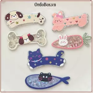 Kẹp Tóc Hoạt Hình ORDOBOX, Kẹp Tóc Xương Chó Mèo Cá Nhỏ Kim Sa Lấp Lánh, Thời Trang Thanh Lịch Ngọt Ngào Pentagram Lấp Lánh Kẹp Tóc Cho Nữ Bé Gái