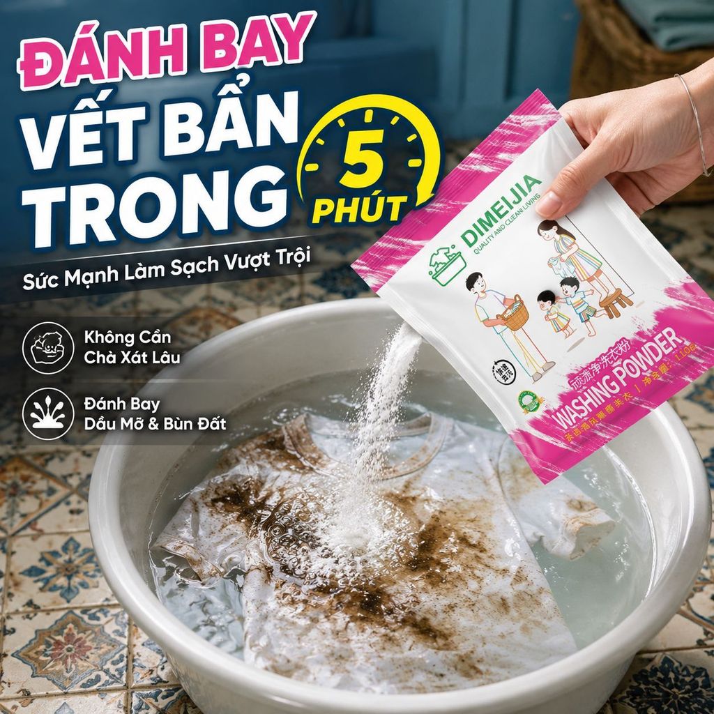 【Tẩy Sạch Vết Dầu Mỡ】 Bột Tẩy Trắng Enzim Sinh Học, Đánh Bay Vết Bẩn, Khử Vết Ố Vàng Trên Quần Áo/Bột Giặt Tẩy Vết Bẩn Mạnh Mẽ 110g