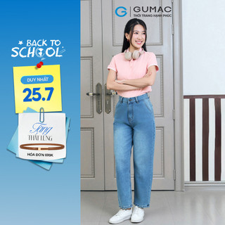 Quần jeans nữ GUMAC kiểu cơ bản form baggy wash xanh nhạt vải mềm đứng form  QJF04032