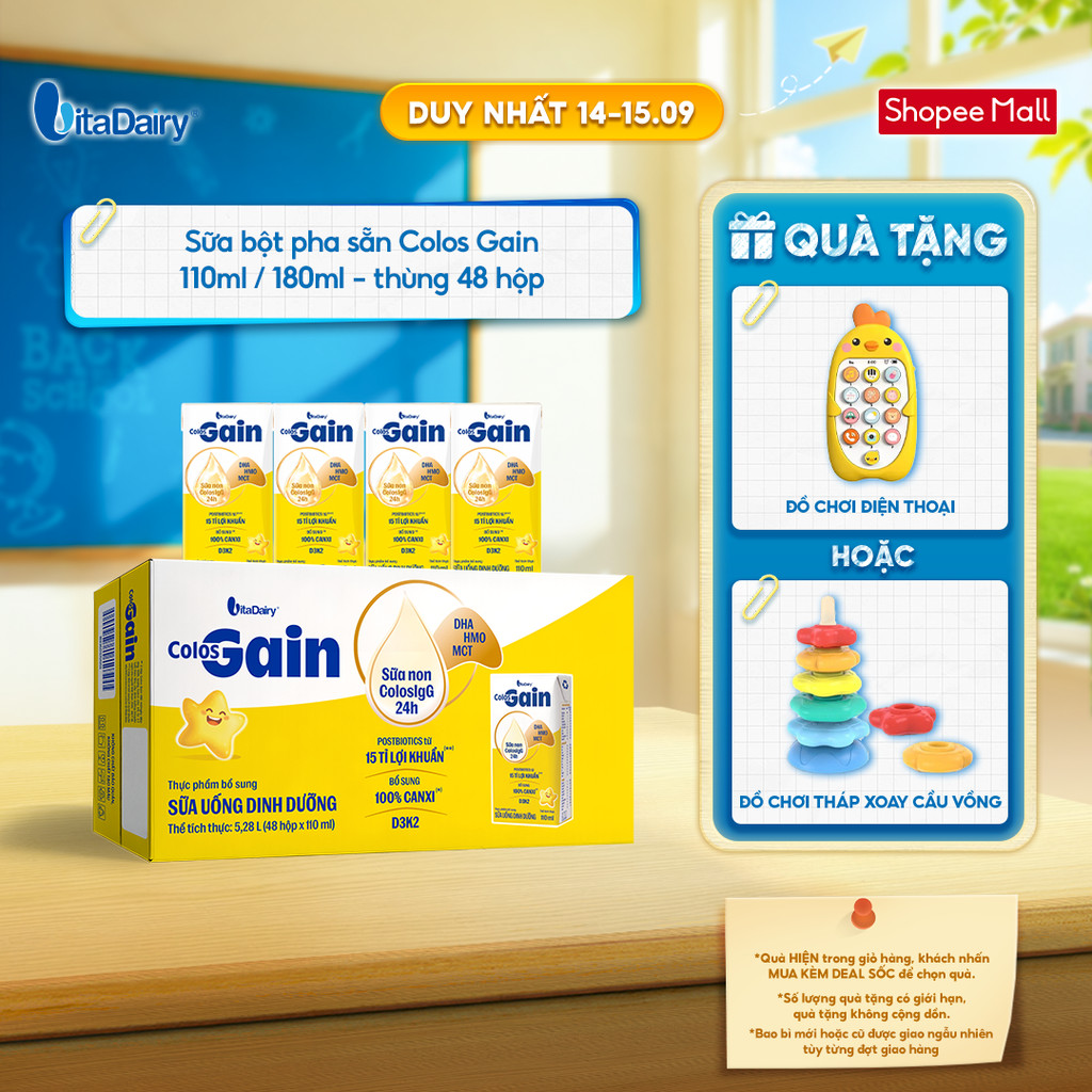 [THÙNG 48 HỘP] Sữa uống dinh dưỡng Colos Gain 110ml/180ml cải tiến - Giúp bé cải thiện cân nặng, bổ sung năng lượng