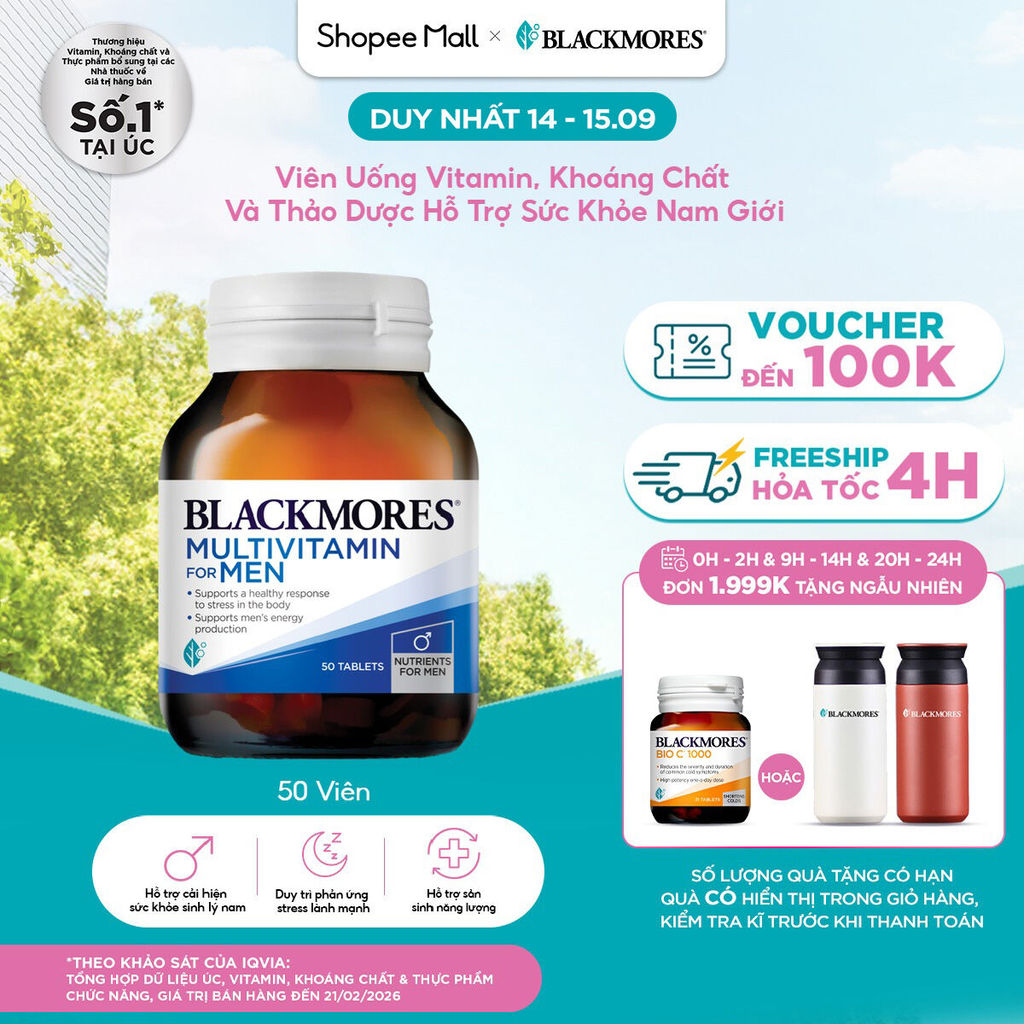 Vitamin Tổng Hợp Hỗ Trợ Sức Khỏe Nam Giới Blackmores Multivitamin For Men Lọ 50 Viên