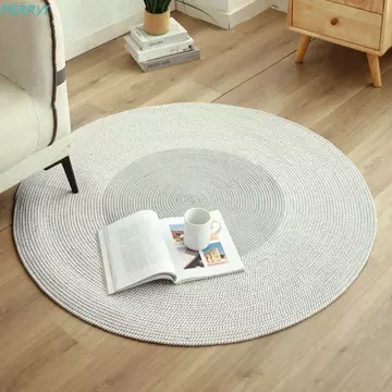 Thảm dệt dây Cotton PERRY, Thảm trải sàn tròn dệt tay chống trượt, Thảm trải sàn kiểu dáng tự nhiên mềm mại Thảm trải sàn phòng ngủ
