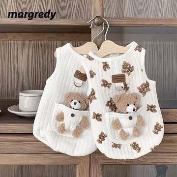 MARGREDY Quần Áo Chó Con Áo Vest, Quần Áo Mèo Có Áo Khoác Ấm Áp Quần Áo Cho Thú Cưng, Mùa Đông Ấm Áp Gấu Dễ Thương Dày Mèo Vest Đồ Dùng Cho Thú Cưng