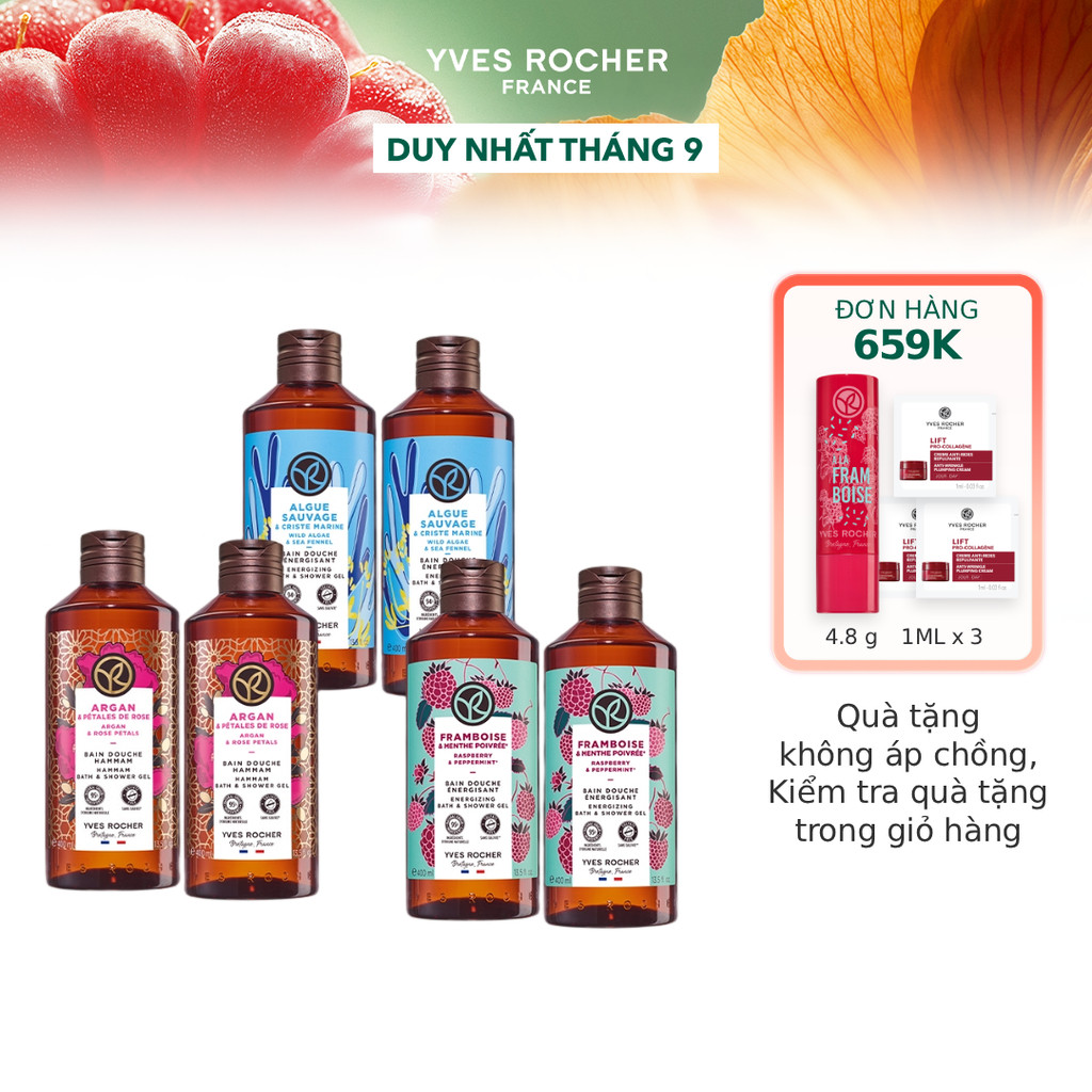 Combo 2 sữa tắm thiên nhiên dạng gel không Sulfate Yves Rocher cùng mùi hương 400mlx2