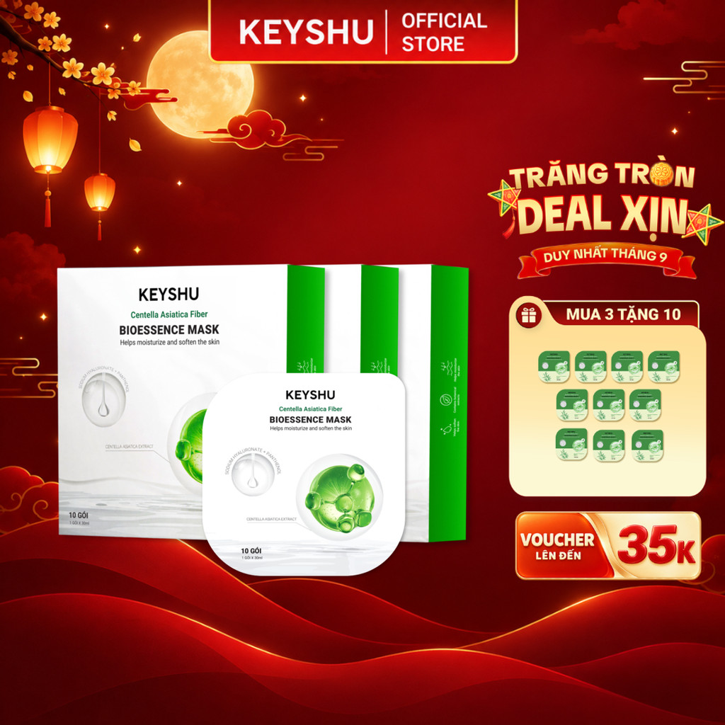 Combo 3 Hộp Mặt Nạ Sợi Xơ Rau Má Centella Fiber KEYSHU Dưỡng Ẩm, Làm Mềm Da (30ml x 30 miếng)