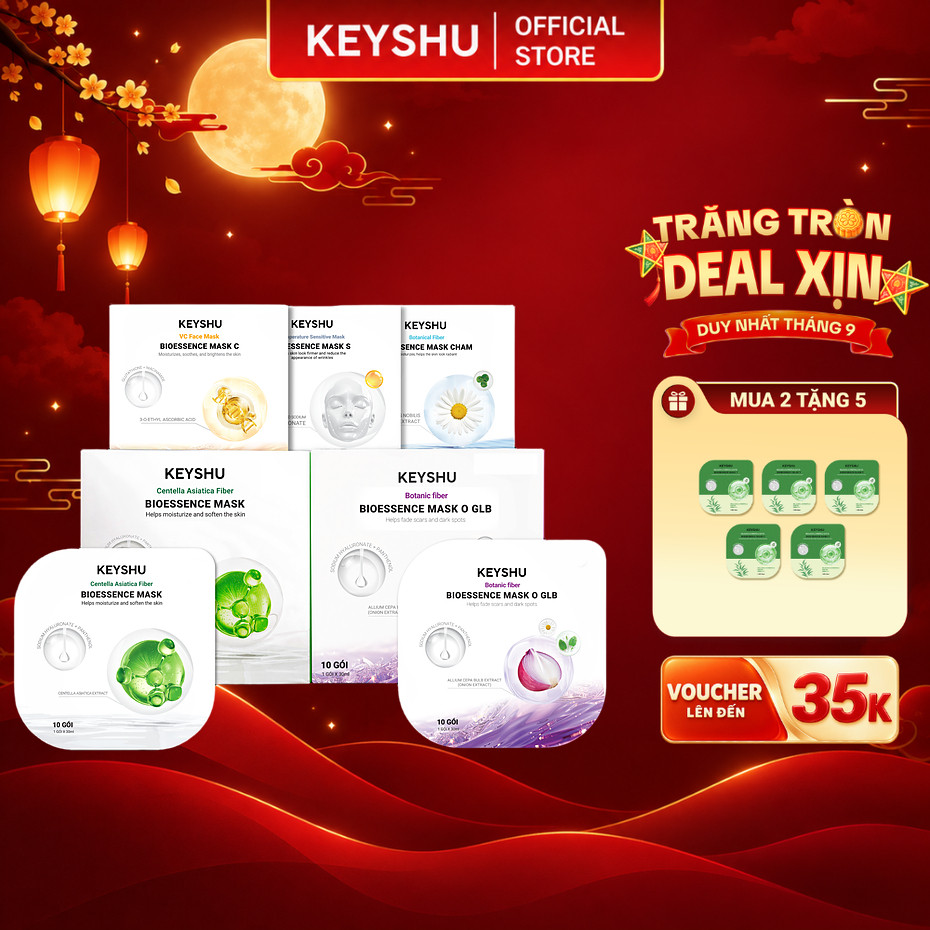 [DUY NHẤT THÁNG 9] Combo 2 Hộp Mặt Nạ KEYSHU 10 Miếng 30ML Dưỡng Ẩm, Làm Sáng Da, Hỗ Trợ Ngăn Ngừa Lão Hóa