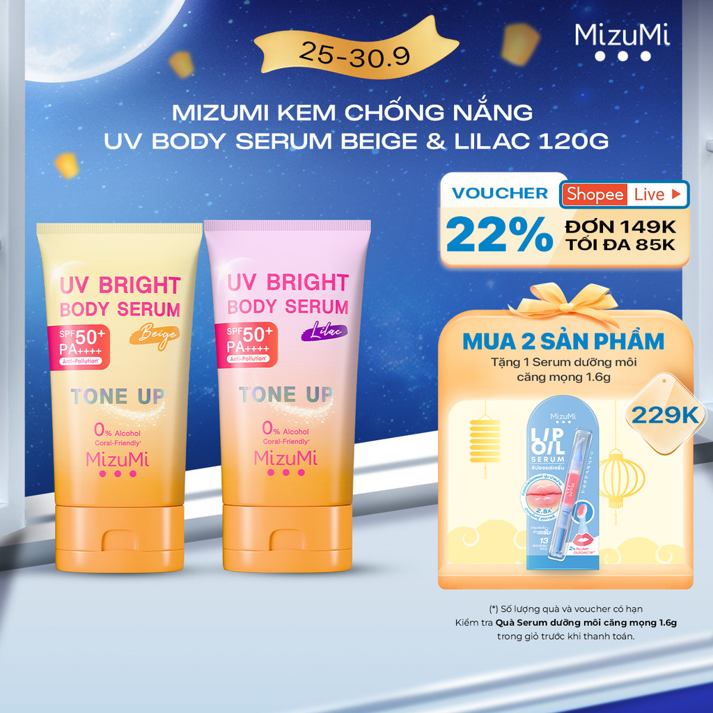 Kem chống nắng nâng tone MizuMi UV Bright Body Serum Tone Up Beige/ Lilac 120 ml