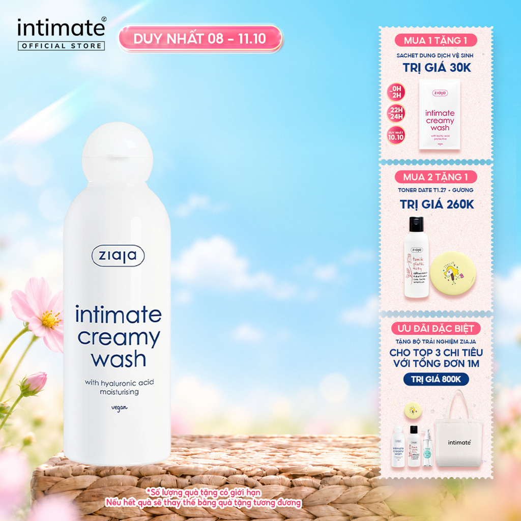 Dung Dịch Vệ Sinh Phụ Nữ Intimate With Hyaluronic Acid ZIAJA Hỗ Trợ Dưỡng Ẩm,Cân Bằng pH, Làm Sạch 200ml